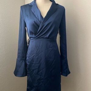 Satin wrap mini dress royal blue
